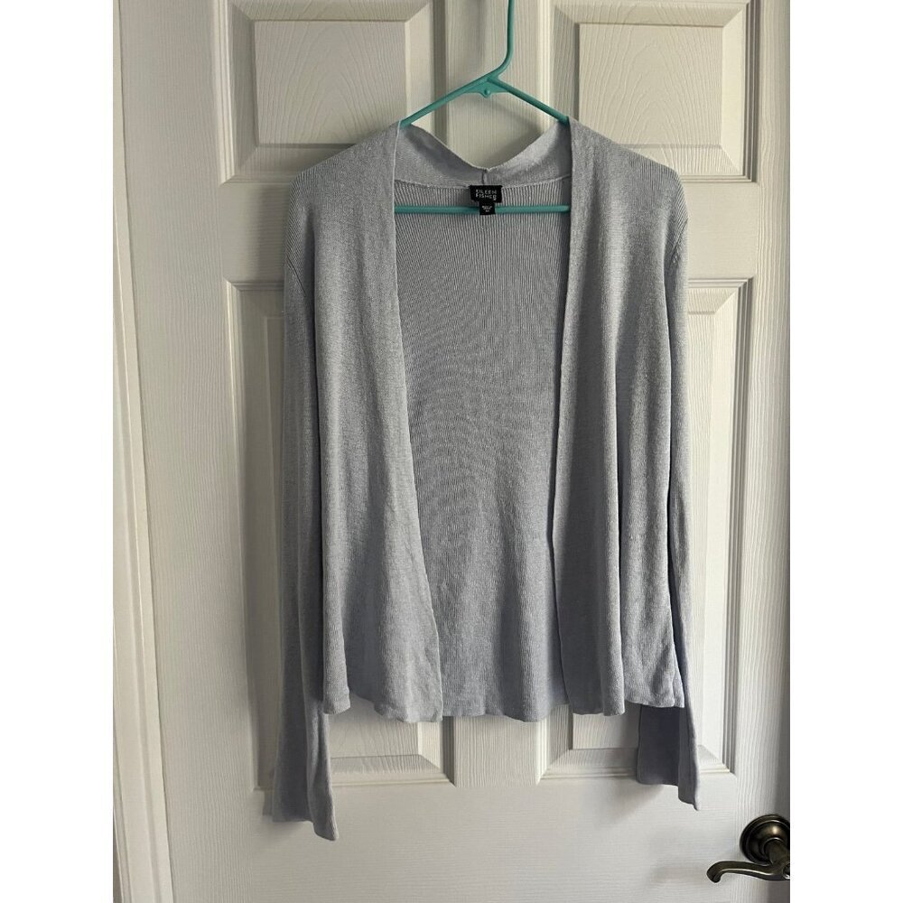 Eileen Fisher Linen Cardigan, medium, light blue/grey, EUC